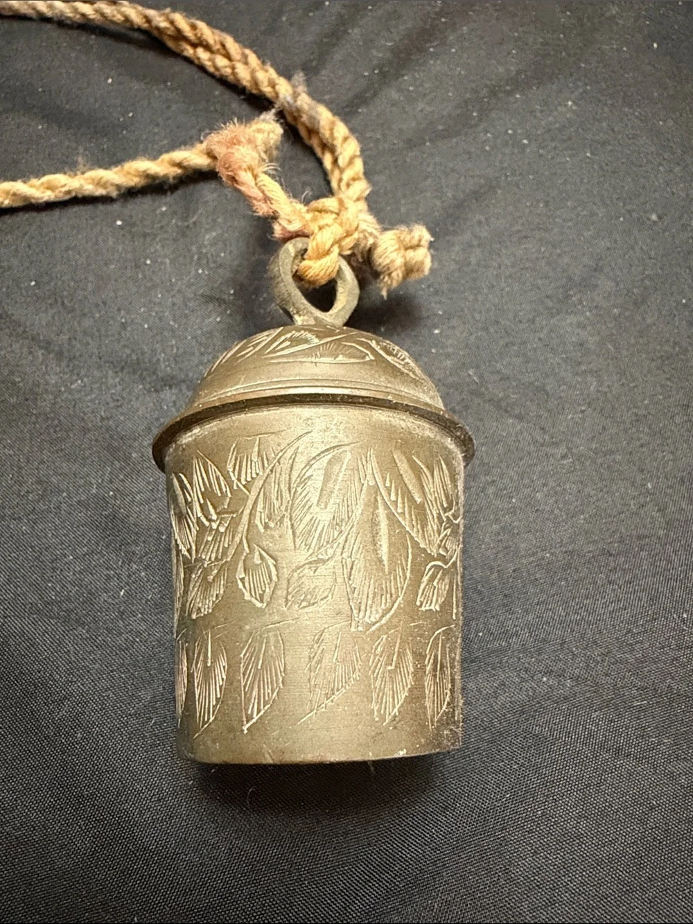 Vintage Late 1809s Brass Hanging Bells Trio with Floral Engraving